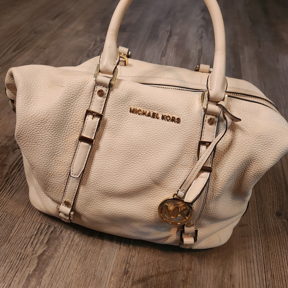 Michael Kors Cream Leather Satchel with Gold Accents
